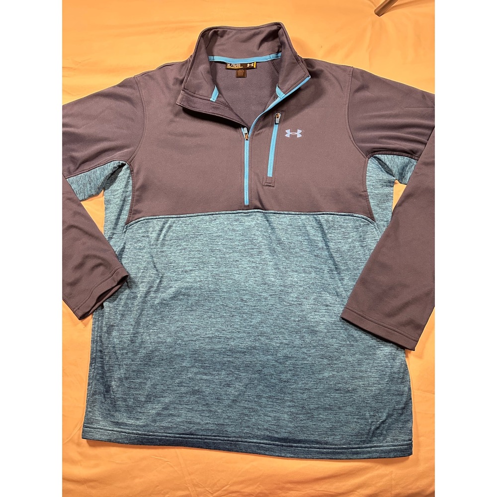 Under Armour ColdGear Mens XL 1/4 Zip Pullover Gray Teal Fleece 1271499